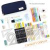imageCICIMELON Large Capacity Pencil Case 3 Compartment Pouch Pen Bag for School Teen Girl Boy Men Women BeigeNavy