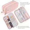 imageCICIMELON Large Capacity Pencil Case 3 Compartment Pouch Pen Bag for School Teen Girl Boy Men Women BeigePink