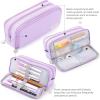 imageCICIMELON Large Capacity Pencil Case 3 Compartment Pouch Pen Bag for School Teen Girl Boy Men Women BeigePurple