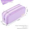 imageCICIMELON Large Capacity Pencil Case 3 Compartment Pouch Pen Bag for School Teen Girl Boy Men Women BeigePurple