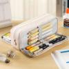 imageCICIMELON Large Capacity Pencil Case 3 Compartment Pouch Pen Bag for School Teen Girl Boy Men Women GrayBeige