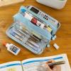 imageCICIMELON Large Capacity Pencil Case 3 Compartment Pouch Pen Bag for School Teen Girl Boy Men Women GrayHaze Blue