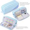 imageCICIMELON Large Capacity Pencil Case 3 Compartment Pouch Pen Bag for School Teen Girl Boy Men Women GrayHaze Blue