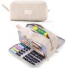 imageCICIMELON Big Corduroy Pen Pencil Case 3 Compartments Pouch Bag for School Supplies Office Travel Organizers NavyCream
