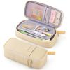 imageCICIMELON Durable Pen Pencil Case Big Storage Pen Pouch Bag for School Supplies Office College Teen Girls Adults PurpleBeige