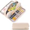 imageCICIMELON Large Capacity Pencil Case 3 Compartment Pouch Pen Bag for School Teen Girl Boy Men Women BeigeBeige
