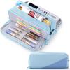 imageCICIMELON Large Capacity Pencil Case 3 Compartment Pouch Pen Bag for School Teen Girl Boy Men Women GrayHaze Blue