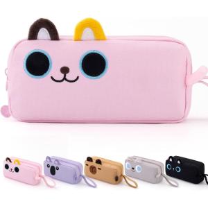 imageCICIMELON Cartoon Pencil Case Large Capacity Pen Pouch with Embroidered Animal Design School Supplies Bag for Kids Teens Students Gray DogPink Kitty