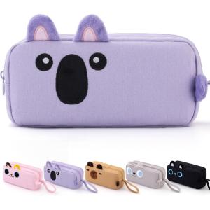 imageCICIMELON Cartoon Pencil Case Large Capacity Pen Pouch with Embroidered Animal Design School Supplies Bag for Kids Teens Students Gray DogPurple Koala