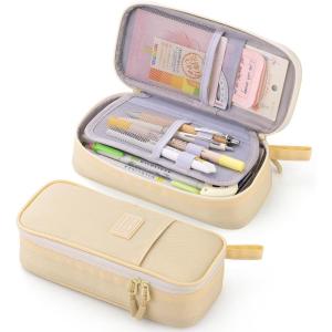 imageCICIMELON Durable Pen Pencil Case Big Storage Pen Pouch Bag for School Supplies Office College Teen Girls Adults PurpleBeige