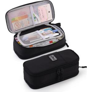 imageCICIMELON Durable Pen Pencil Case Big Storage Pen Pouch Bag for School Supplies Office College Teen Girls Adults PurpleUpgraded Black