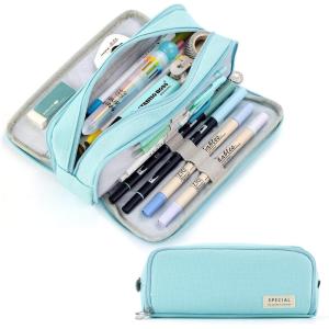 imageCICIMELON Large Capacity Pencil Case 3 Compartment Pouch Pen Bag for School Teen Girl Boy Men Women BlackLight Blue