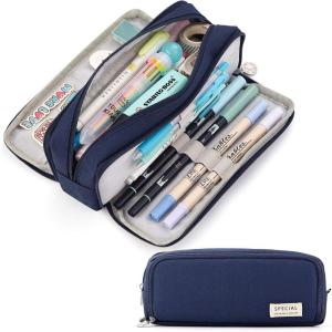 imageCICIMELON Large Capacity Pencil Case 3 Compartment Pouch Pen Bag for School Teen Girl Boy Men Women BlackNavy