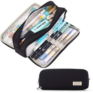 imageCICIMELON Large Capacity Pencil Case 3 Compartment Pouch Pen Bag for School Teen Girl Boy Men Women GrayBlack