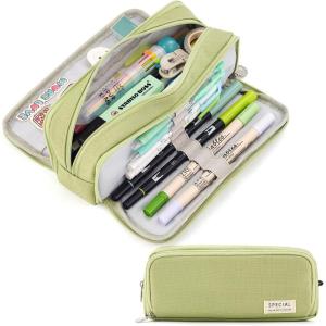 imageCICIMELON Large Capacity Pencil Case 3 Compartment Pouch Pen Bag for School Teen Girl Boy Men Women GrayGreen