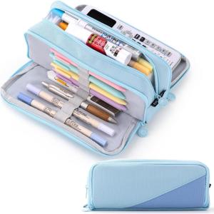 imageCICIMELON Large Capacity Pencil Case 3 Compartment Pouch Pen Bag for School Teen Girl Boy Men Women GrayHaze Blue