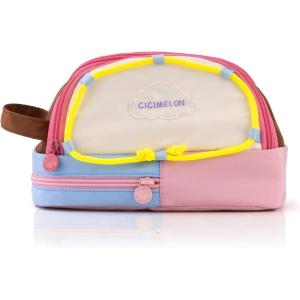 imageCICIMELON Large Capacity Pencil Case Cute Aesthetic Pencil Pouch with 3 Compartments Big Pencil Bag Organizer for School Supplies Pen Holder for Kids Girls Boys StudentsPink Base