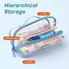 imageCICIMELON Transparent Mesh Pencil Pouch with Handle Big Case Clear Pen Bag College Essentials School Supplies Pinklight blue