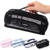 imageCICIMELON Transparent Mesh Pencil Pouch with Handle Big Case Clear Pen Bag College Essentials School Supplies Pinkblack