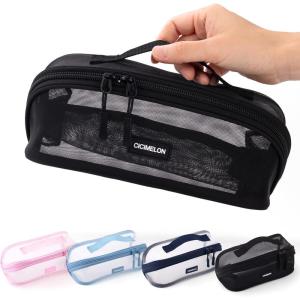 imageCICIMELON Transparent Mesh Pencil Pouch with Handle Big Case Clear Pen Bag College Essentials School Supplies Pinkblack