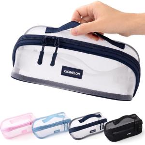 imageCICIMELON Transparent Mesh Pencil Pouch with Handle Big Case Clear Pen Bag College Essentials School Supplies Pinknavy
